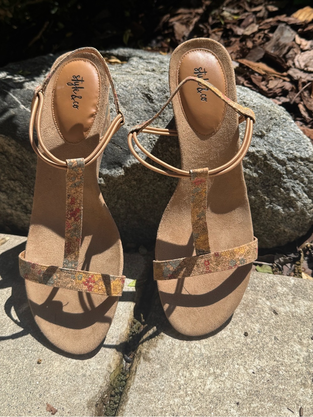 Style & Co. Floral Multicolor Tan Wedge Sandals Sz 12 nwot - Picture 2 of 6